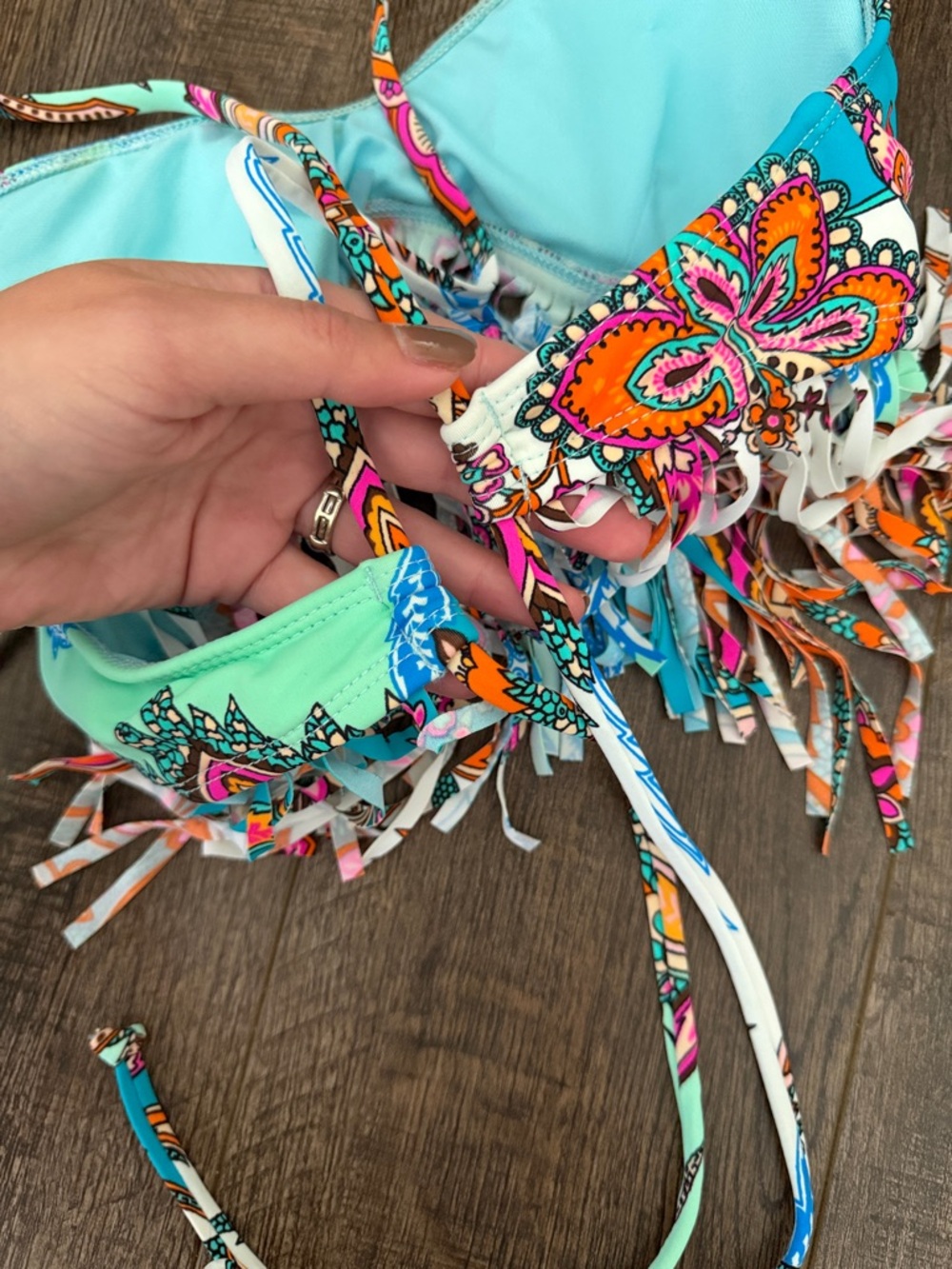 Hobie Turquoise Multi-Color Fringe Bikini Top - Picture 7 of 7
